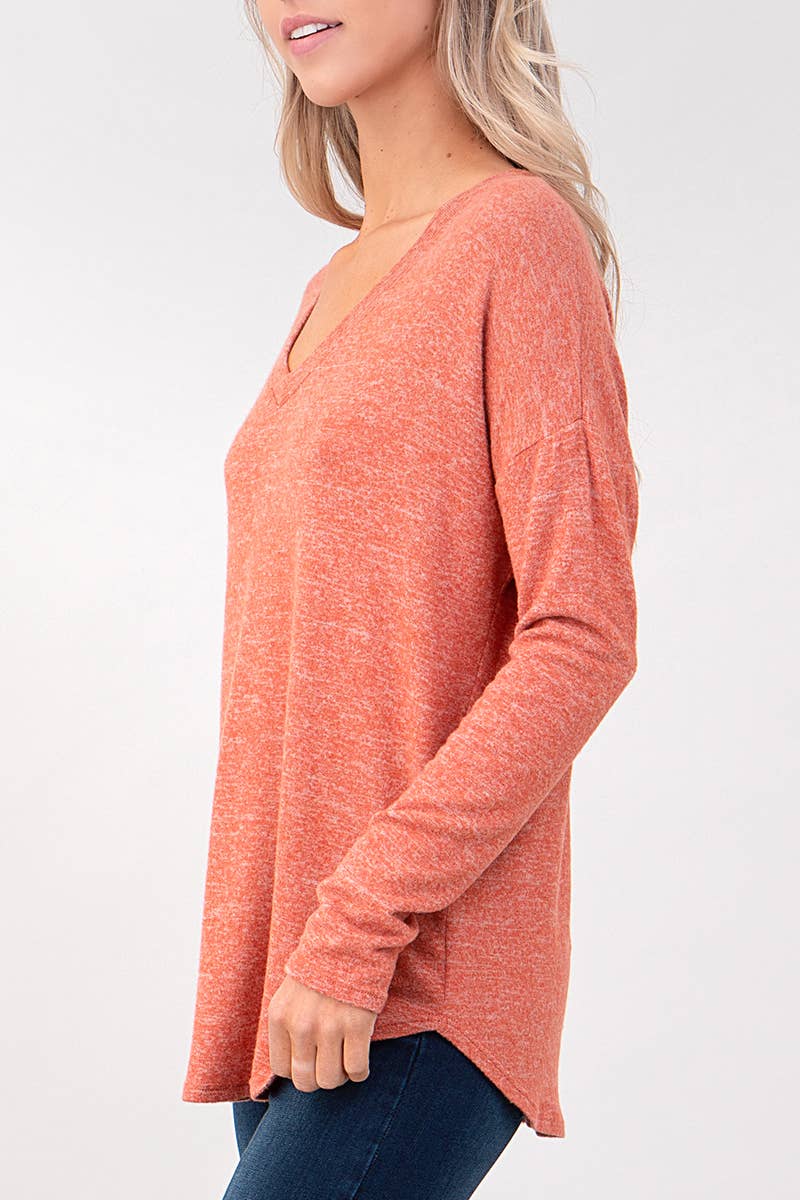 Heimious - Wholesale Knit Top - Women's - Long Sleeve V-neck Brushed Knit Top, 273874