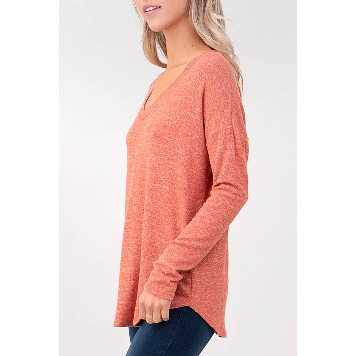 Heimious – Engroshandel Strikket top - Dame – Langærmet V-hals børstet strik top, 273874