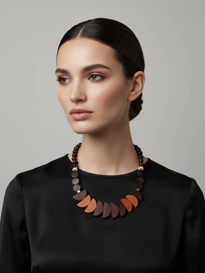 BDL07 - Chocolate Orange Wooden necklace for wholesale by Gist Jewellery