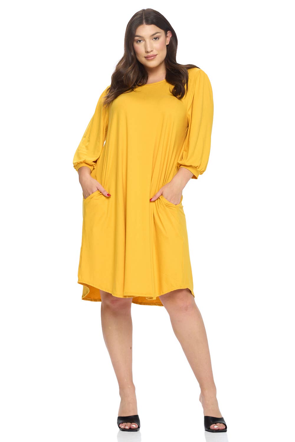 Allium - Wholesale Dress - Women's - Plus Size Balloon Sleeve Midi Dress1