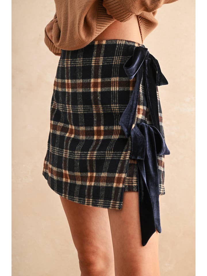 NAVY S5631   PLAID PATTERN WRAP SKIRT for wholesale on Faire5