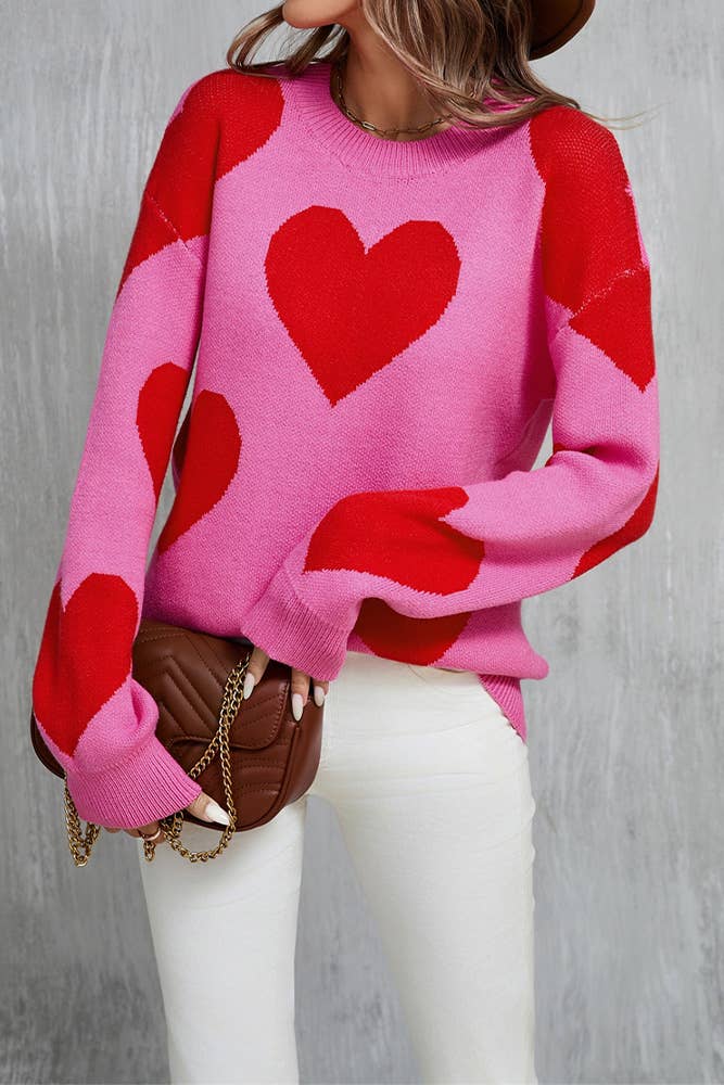 UNISHE - Wholesale Knit Sweater - Women's - Heart Valentine's Day Crew Neck Long Sleeve Sweater JYYS2358
