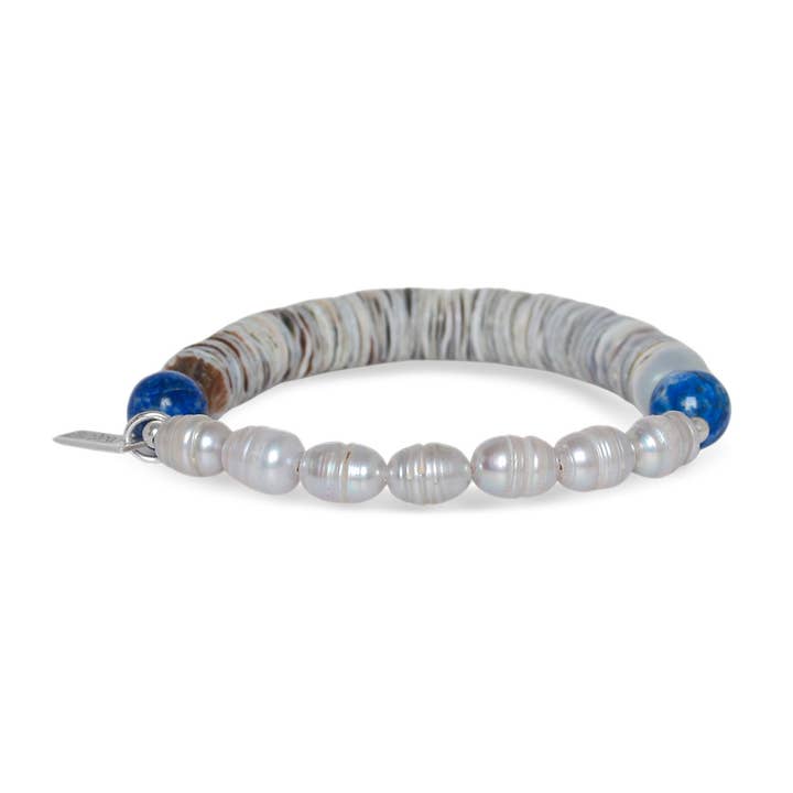 STRANDEN elastiskt armband grått och lapis lazuli för wholesale av Nature Bijoux