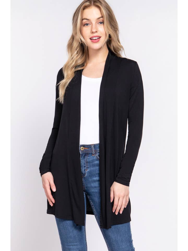 Active Basic | Active USA - Vente Cardigan – femme - Cardigan long à manches longues en jersey de rayonne ouvert sur le devant14