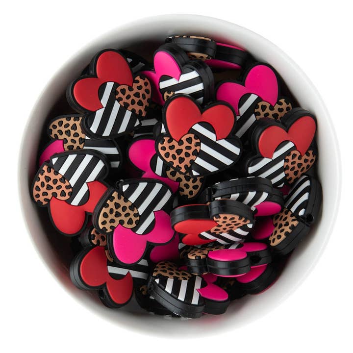 Drievoudige Harten Siliconen Focale Kralen voor wholesale door Cara & Co Silicone Craft Supply