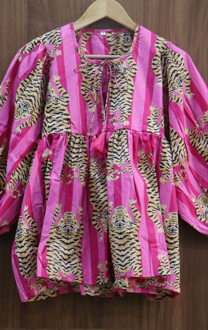 bhavnas boutique - Wholesale Tunic - Women's - Beautiful Pink Kyra Top Dress Striped Tiger Print Tunic Top 1