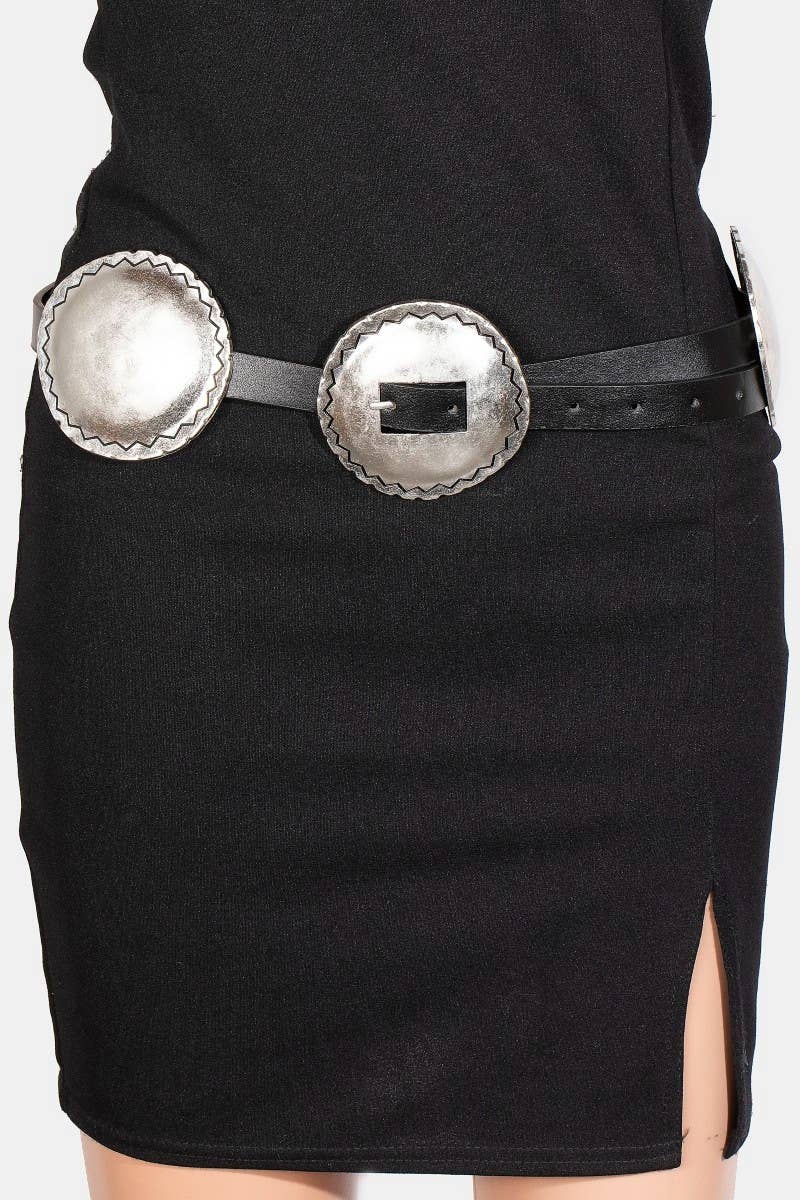 Collections by Fame Accessories - Vente Ceinture – femme - Ceinture en cuir végétalien avec grands disques concho occidentaux6