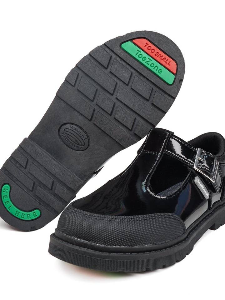 ANA - Chaussures à embout en caoutchouc Patent T Bar pour la vente par ToeZone