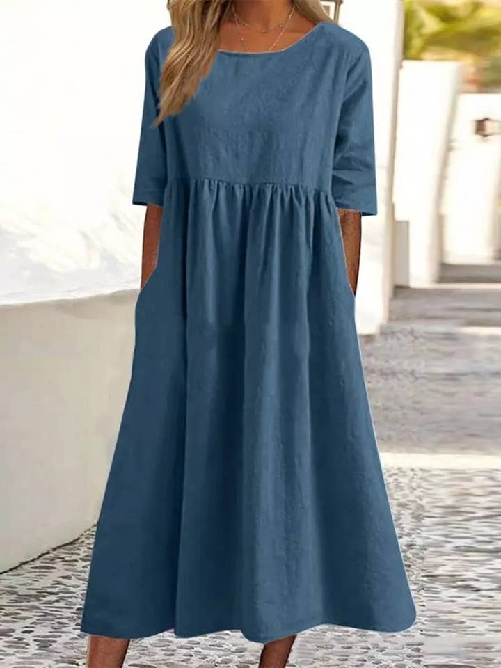 Sweetkama - Wholesale Dress - Women's - Ladies Round Neck Solid Color Daily Midi Dress 2302