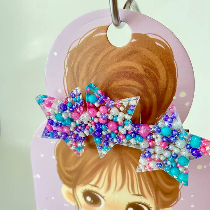 Vibrant Pearl Sprinkles Stars Hair Clip for wholesale by GRL PWR Jewelry