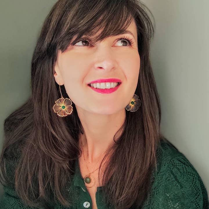 Sophie Bijoux - Vendita all'ingrosso Orecchini pendenti - Orecchini pendenti a forma di fiore in agata nera La Naturelle
