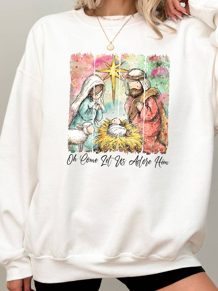 Midday USA - Wholesale Graphic Sweatshirt - Women's - Let Us Adore Him Christmas Sweatshirt 6