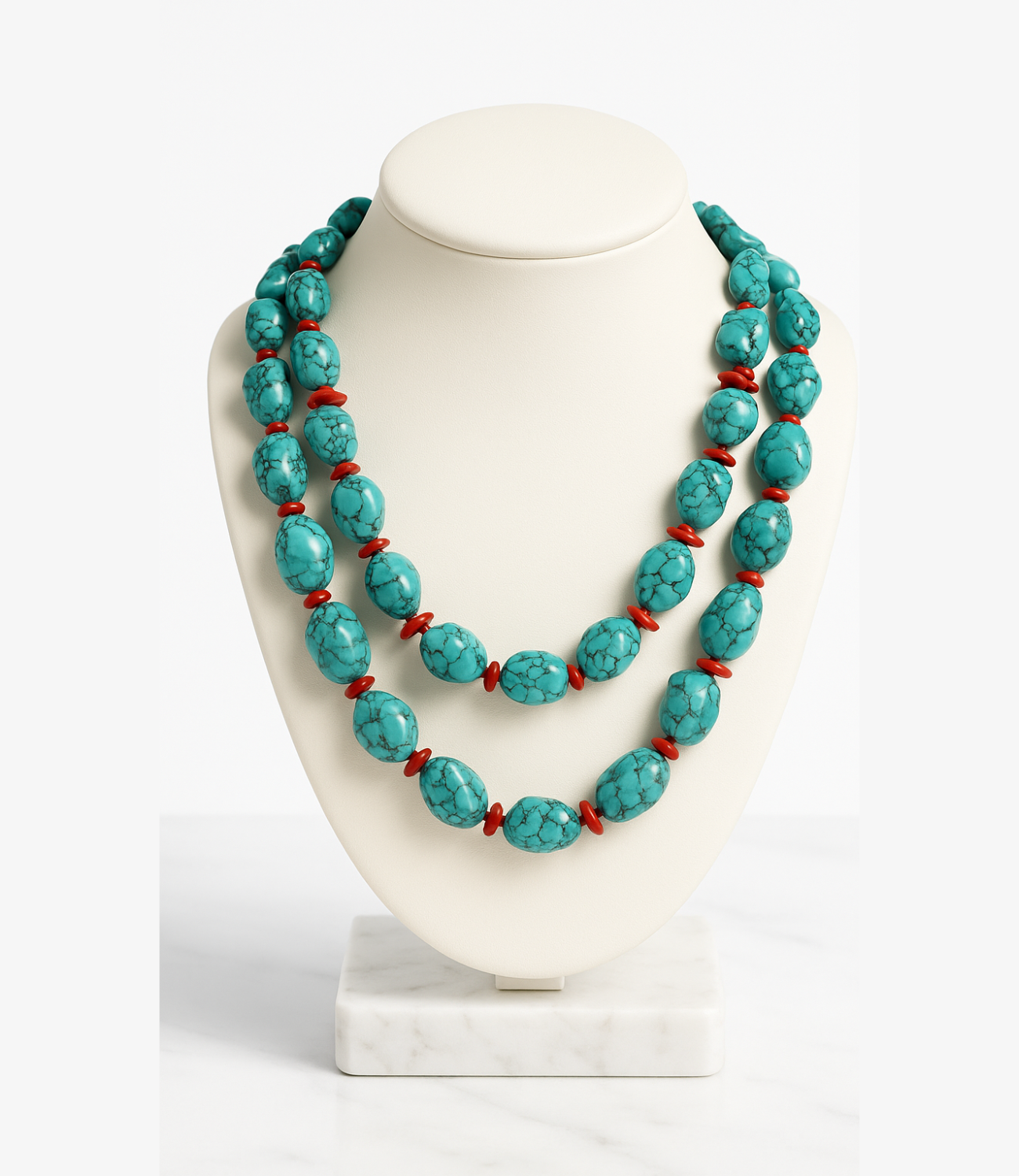 PHOEBE´S - Wholesale Beaded/Pearl Necklace - Majestic Turquoise and Coral Necklace – Double Strand1