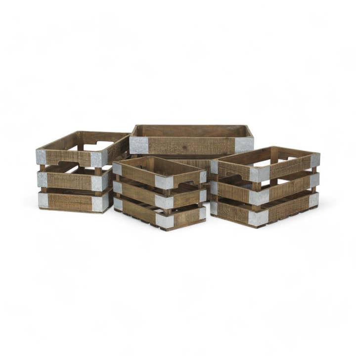 Cheungs Home Decor - Wholesale Storage Bin - Set of 4 Slatted Wood Crates & Galvanized Corner Accent8
