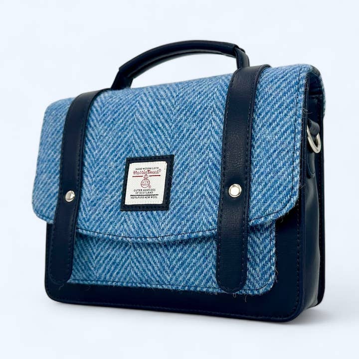 Borsa a tracolla mini da donna in Harris Tweed azzurro cielo per la vendita all'ingrosso da parte di maccessori