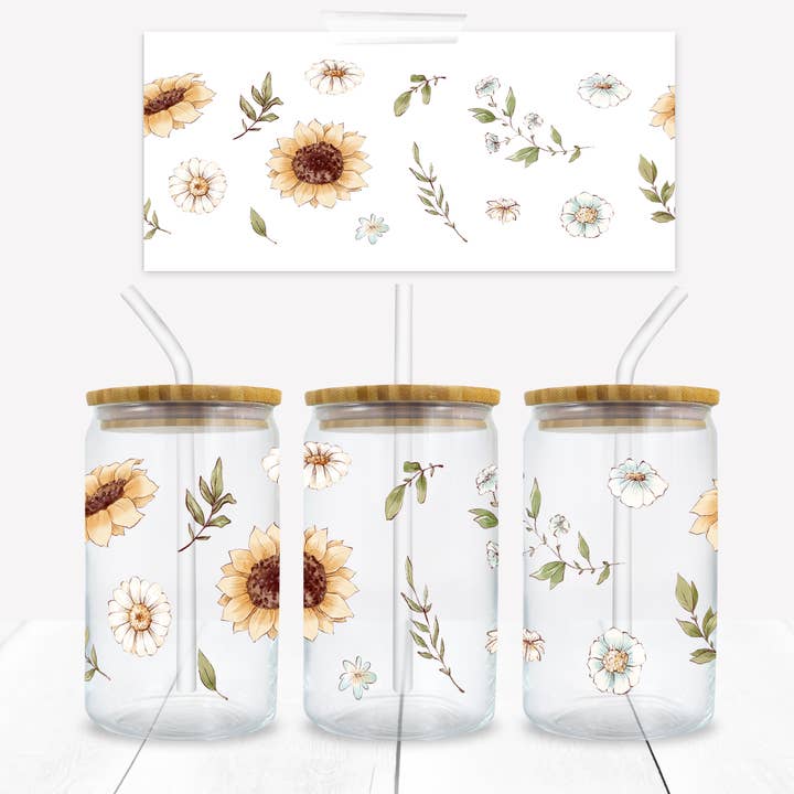 Sunflowers and Foliage 16 oz Libbey Sublimation Wrap for wholesale by Fun-R-We Creations & Co. Ltd.