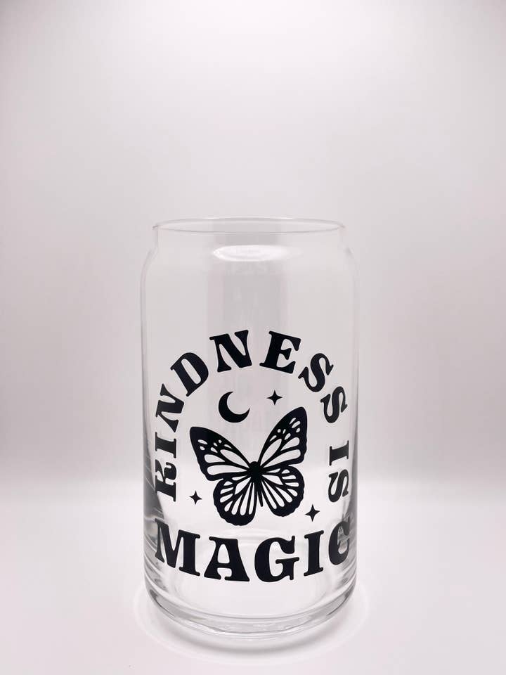 Kindness é Magic, Borboleta Preta, Copo de Vidro 16oz por atacado de Jeanne Mari & Co
