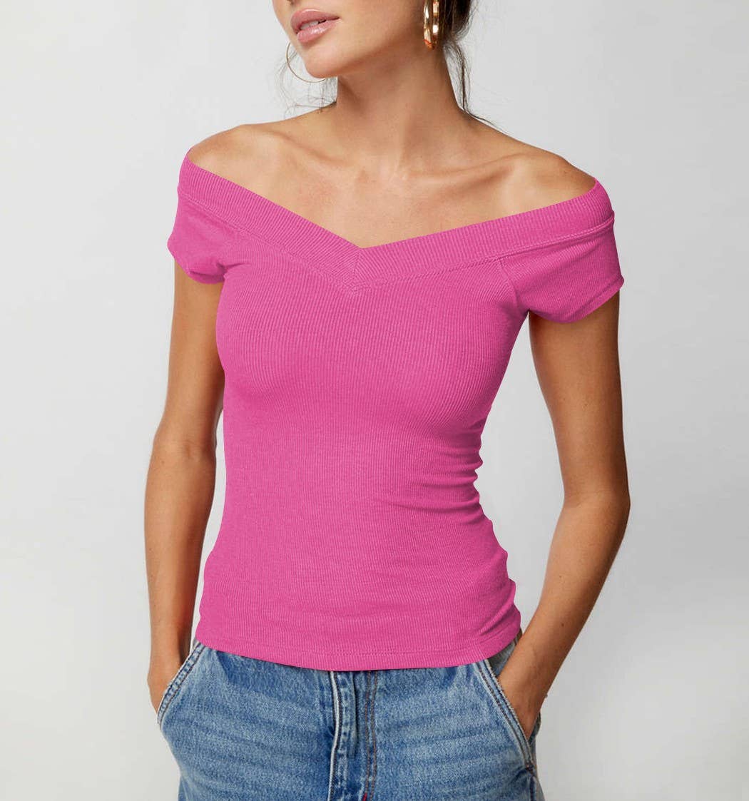 HIDDENBRAND - Wholesale Knit Top - Women's - Slim Solid Color Bottom Shirt T-Shirt23