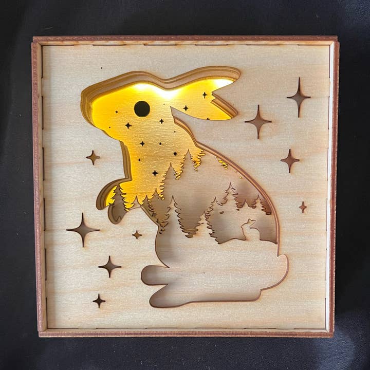 Lightbox - Hare Moon bunny rabbit night light for wholesale by Squirrel Tacos Papercuts