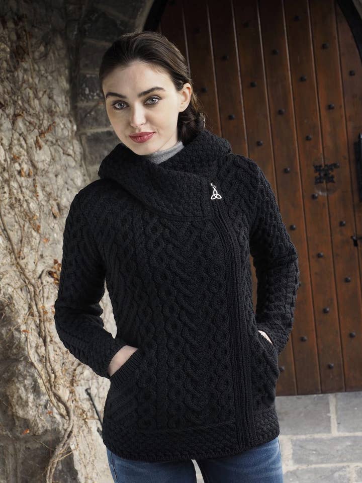 Heart Design Hood Cardigan HD4916 for wholesale by Aran Crafts