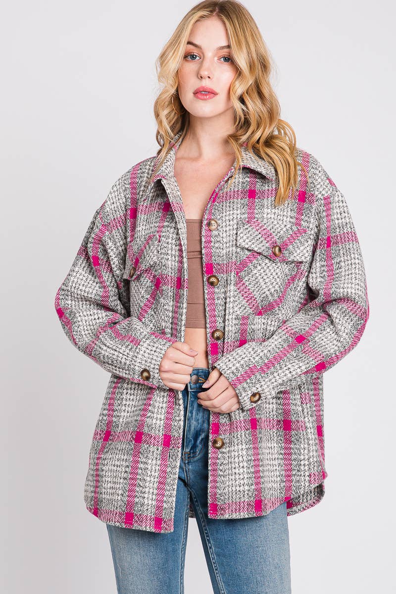 ELLEBORN – wholesale Shirt Jacket/Shacket - Women’s – Wide Plaid Button Down Jacket 3451T1