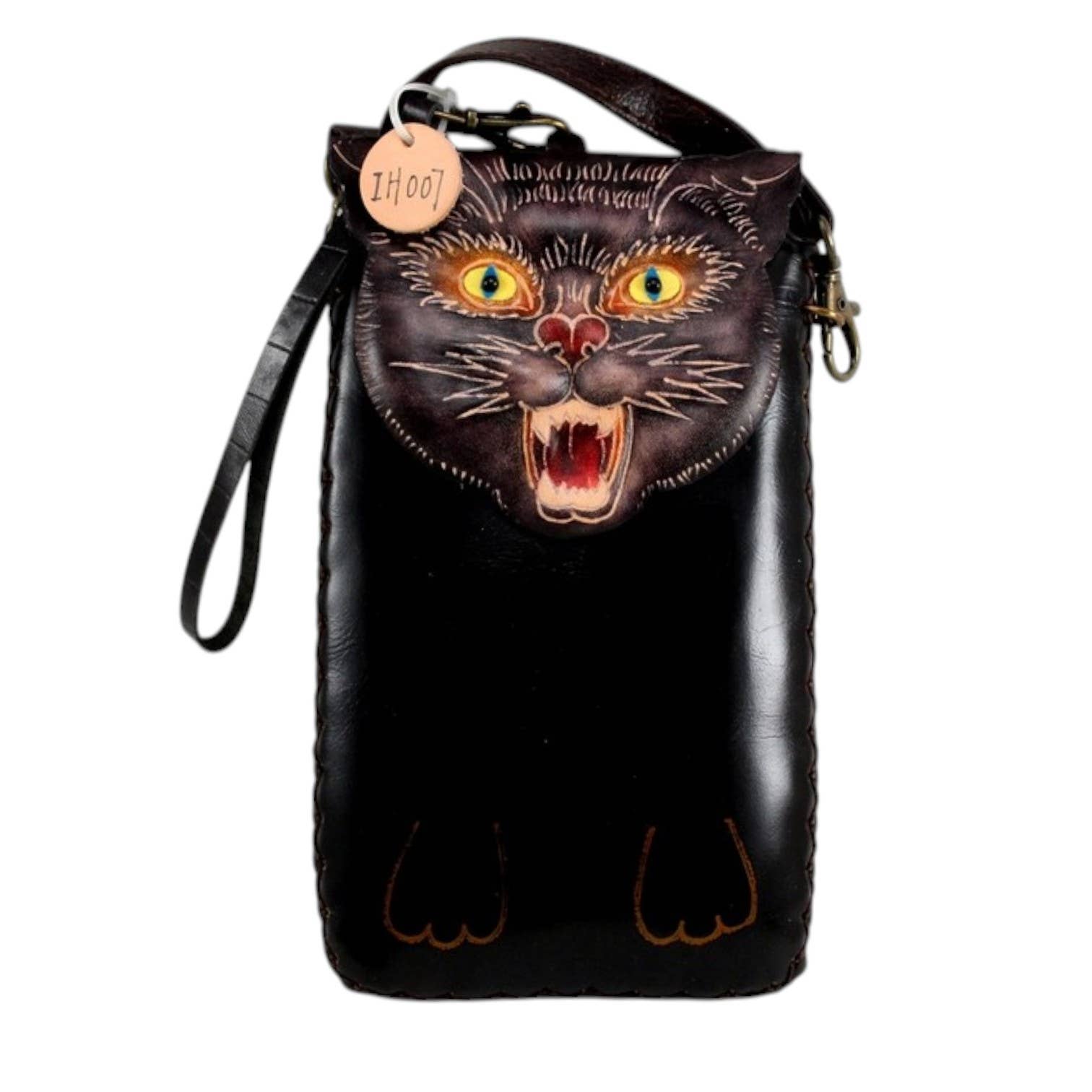 Sunflower Handmade leather inc – wholesale Telefonplånbok - Dam – Läder Scary Cat Mobiltelefonfodral3