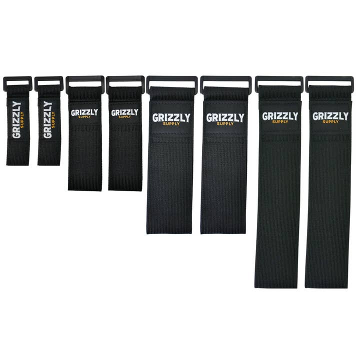 Correa elástica negra de gancho y bucle de 6" (2 uds), 9" (2 uds), 12" (2 uds), 18" (2 uds) para venta al por mayor de Grizzly Supply