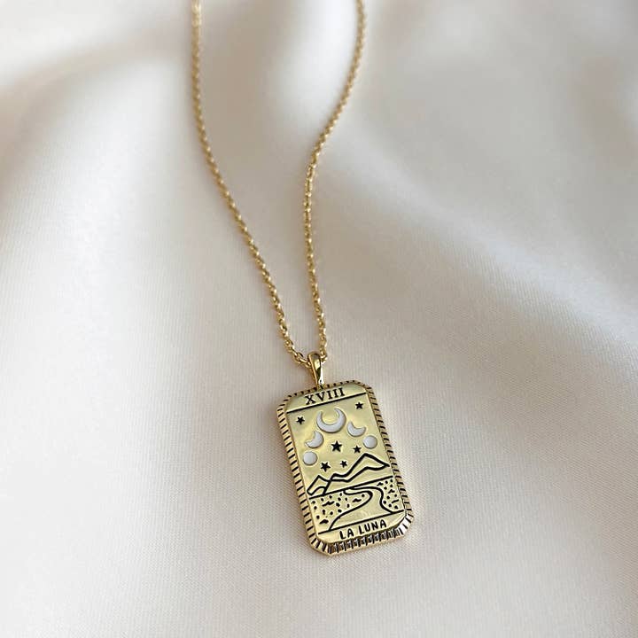 La Luna Gold Tarot Necklace for wholesale by Wanderlust + Co