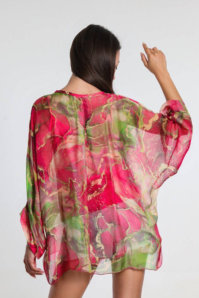 TINA Stephens Italy/Tees By Tina – Engroshandel Skjorte med buttondown – til kvinder – Rosana Marmor Silke Sheer Bluse m/Tank (BQ240M)20