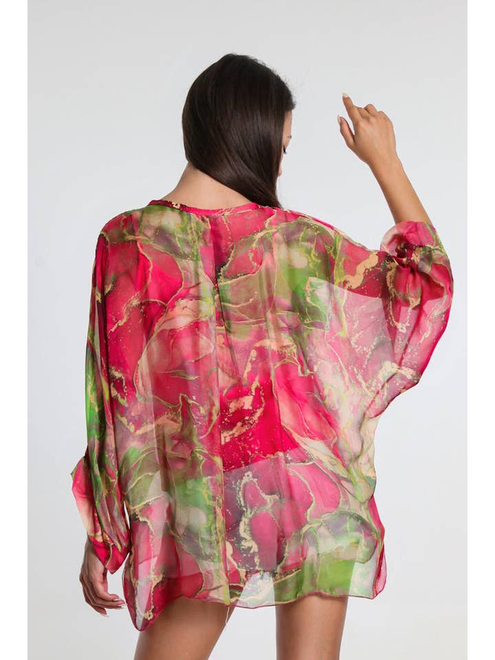 TINA Stephens Italy/Tees By Tina – Engroshandel Skjorte med buttondown – til kvinder – Rosana Marmor Silke Sheer Bluse m/Tank (BQ240M)20