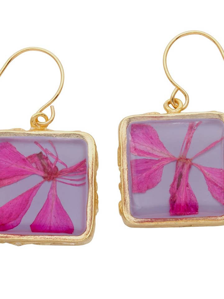 Mountain Peach Blossom Small Square Earrings for wholesale by Shari Dixon