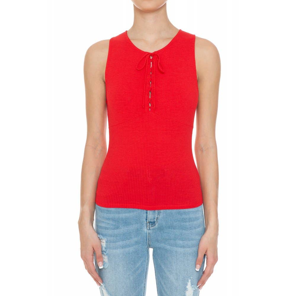 Paperdoll – Großhandel Strickoberteil – Damen – GERIPPTES ÄRMELLOSES TOP MIT RUNDHALSAUSSCHNITT UND SELBSTKLEBENDER SPAGHETTI-SCHNÜRUNG4