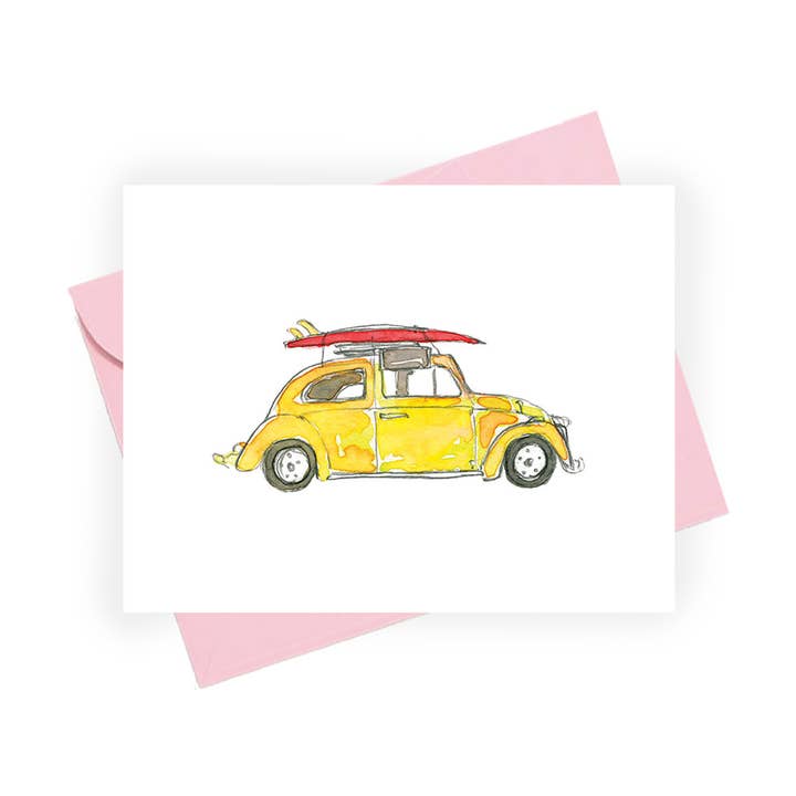 VW Bug Surf Card for wholesale by Brittney Banks : Illustration + Paper Goods