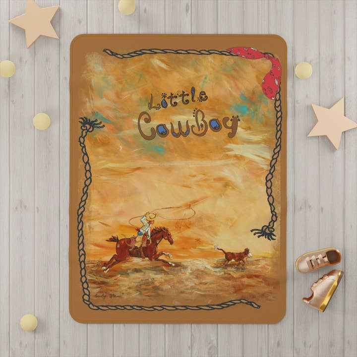 Kleine Cowboy-Kleinkinddecke: seidig-weiches Polyester für den Großhandel von Carolyn Altman Art / Glory Bee Baby