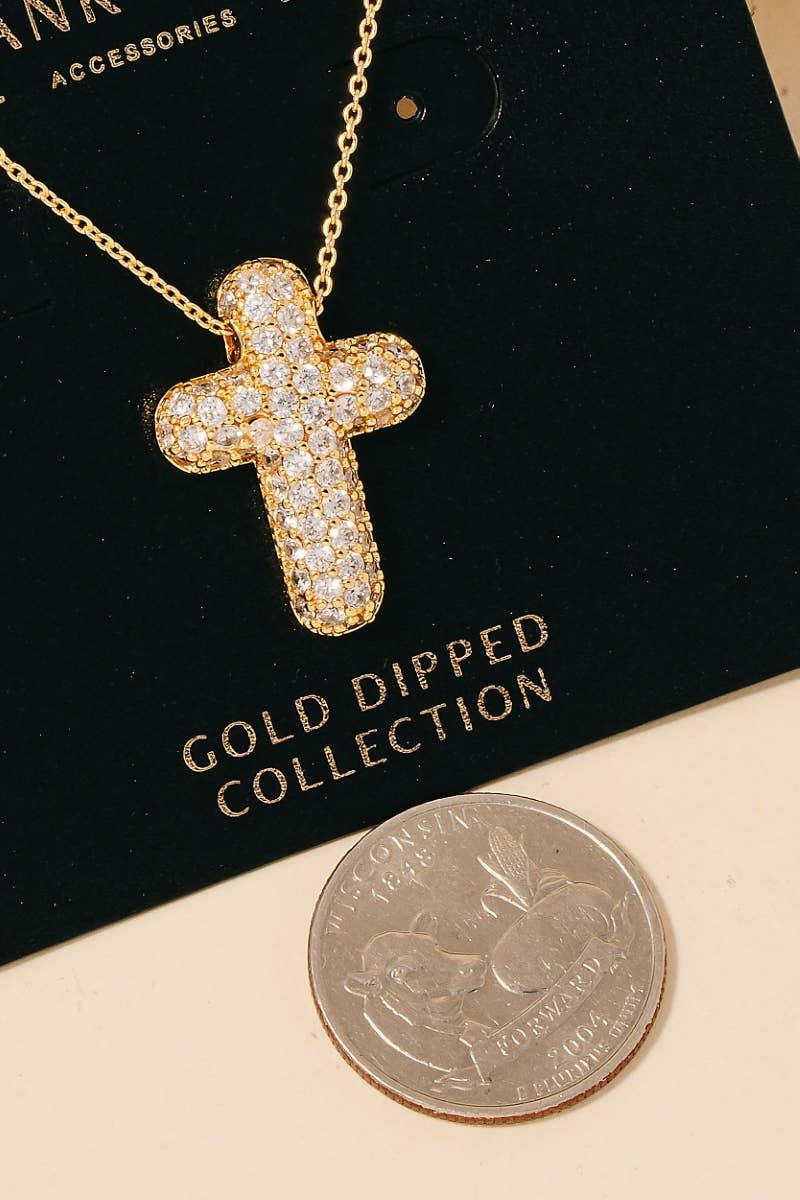 Anarchy Street – wholesale Pendant/charm necklace – Gold Dipped Cz Pave Bubble Cross Pendant Necklace1
