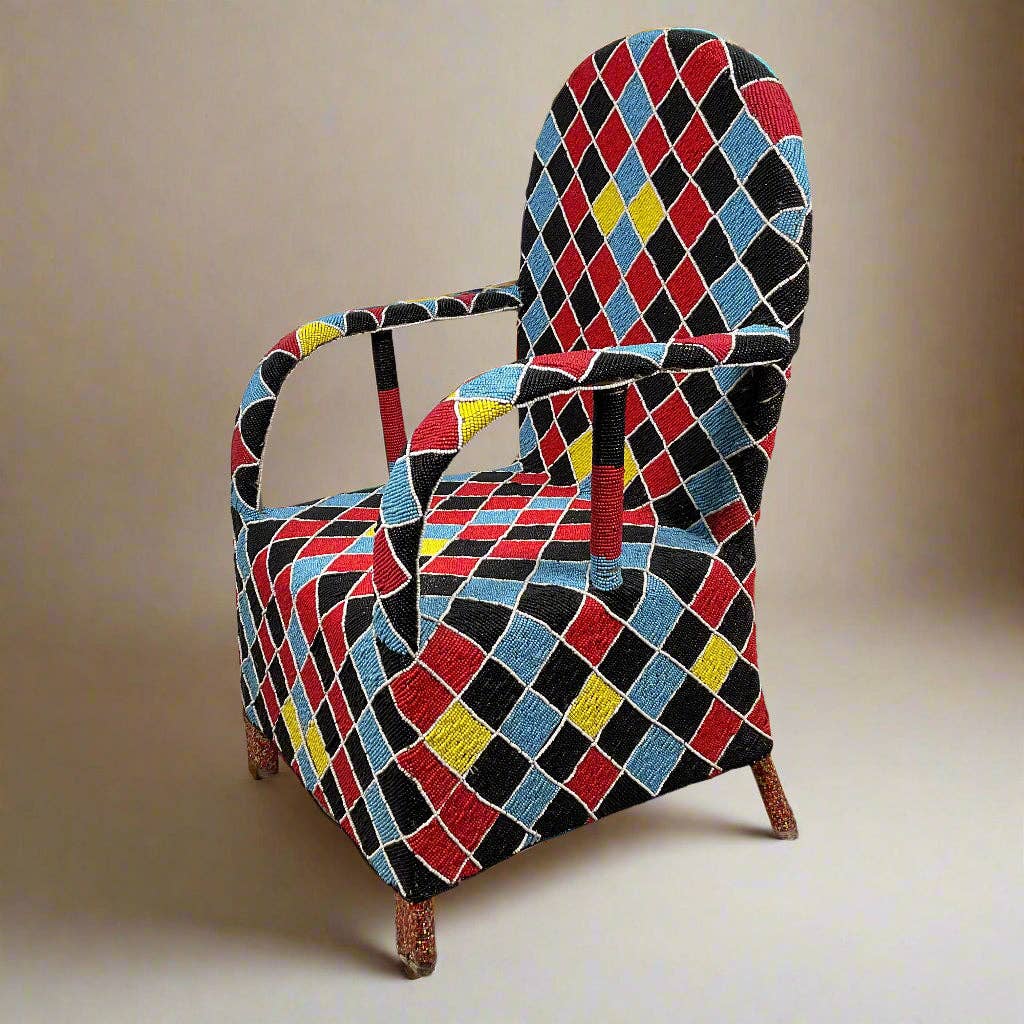 Ineza Home Décor – wholesale Chair – Yoruba king's throne hand-embroidered with glass beads #011