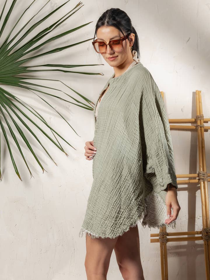 Moa - Wholesale Kimono - Women's - Boho Style Cream Muslin Poncho