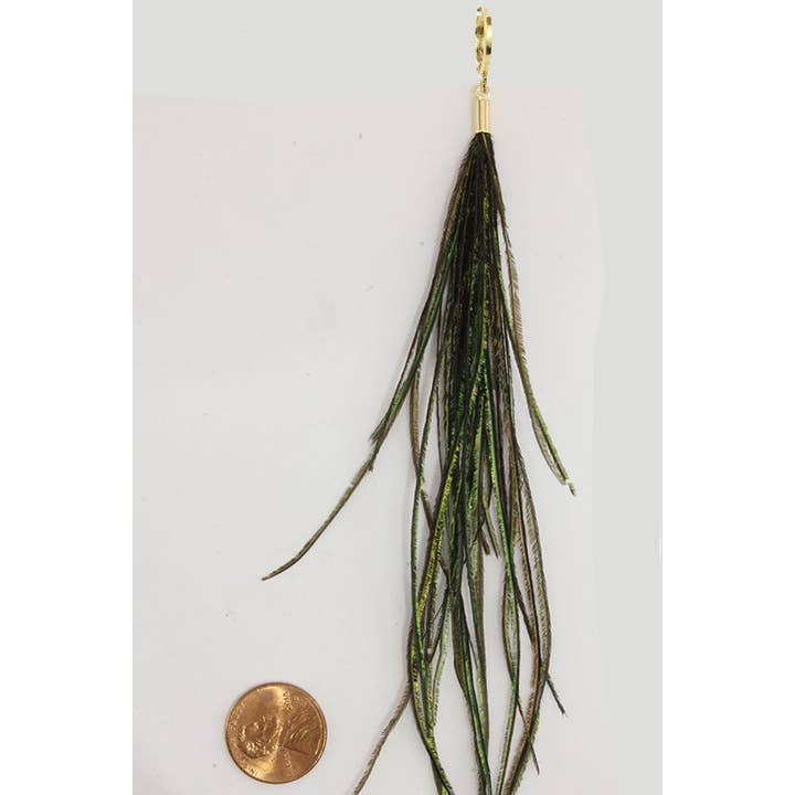 Brass Sand - Wholesale Tassel Earrings - Peacock Feather Earring Olive