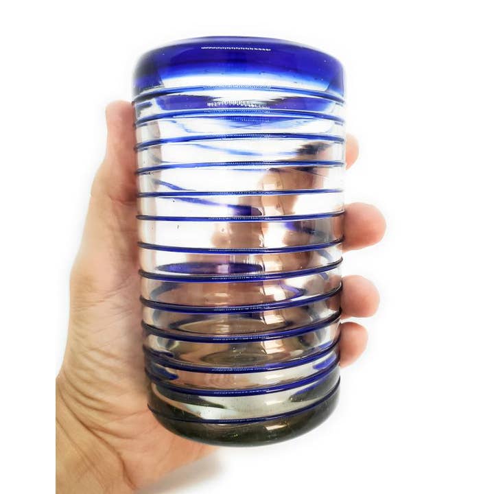 MexHandcraft - Venta al por mayor Vaso/copa - Vasos para beber en espiral azul cobalto reciclados mexicanos de 14 oz