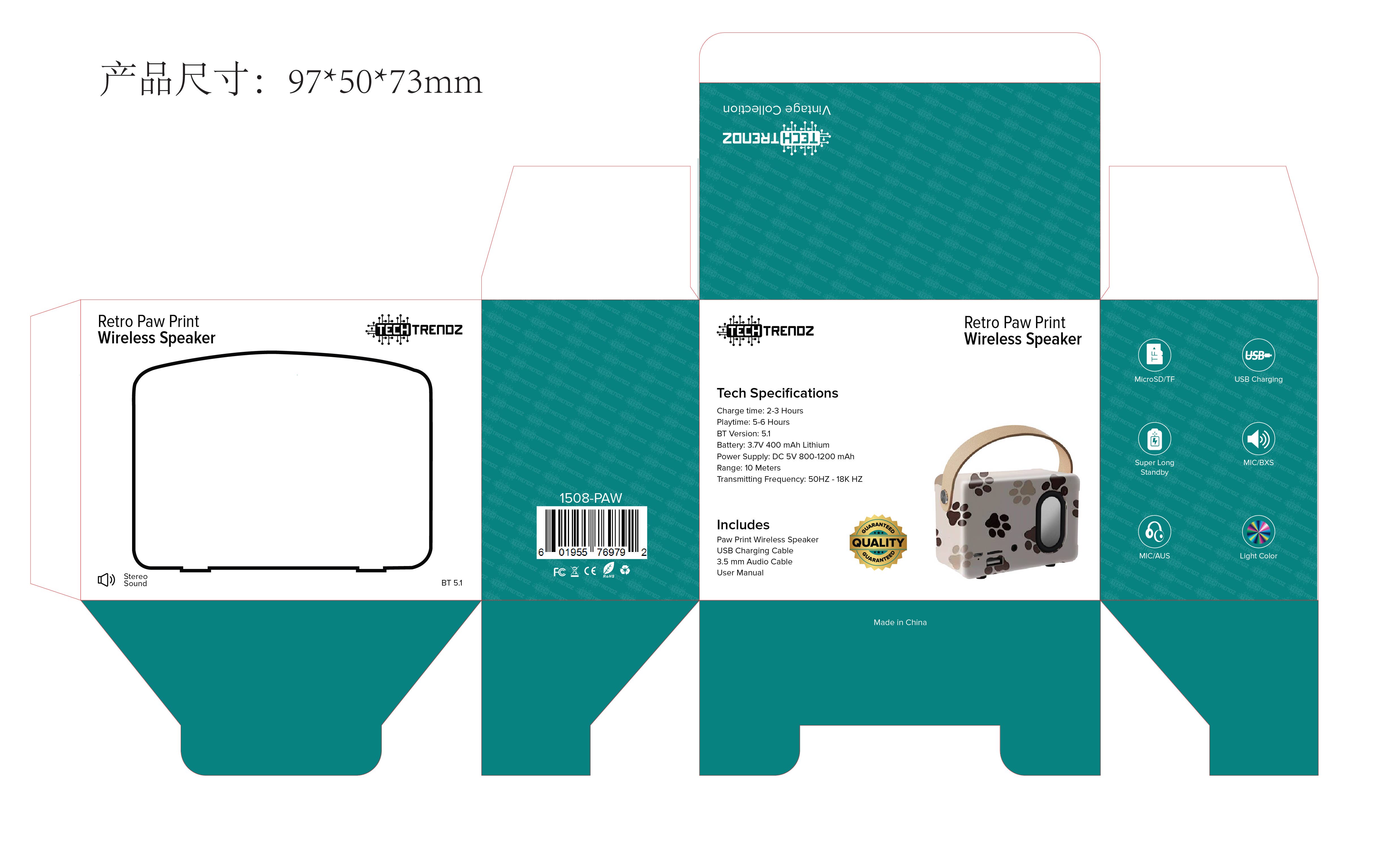 Tech Trendz – Colunas por atacado – Altifalante Vintage Pegada de Pata2