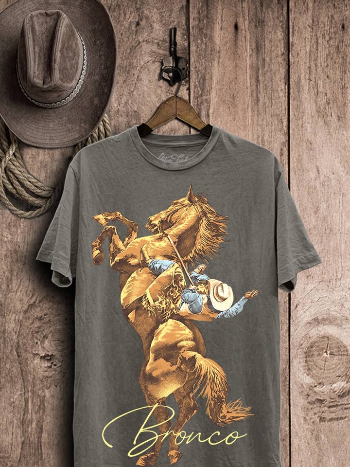 Bronco Wild West Cowboys Graphic Top for wholesale by Lotus Fashion Collection