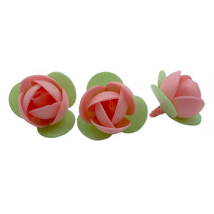 Summitbaking - Vente Décoration pour cake/cupcake - Décorations de cupcakes en papier gaufré rose comestible avec feuilles de roses