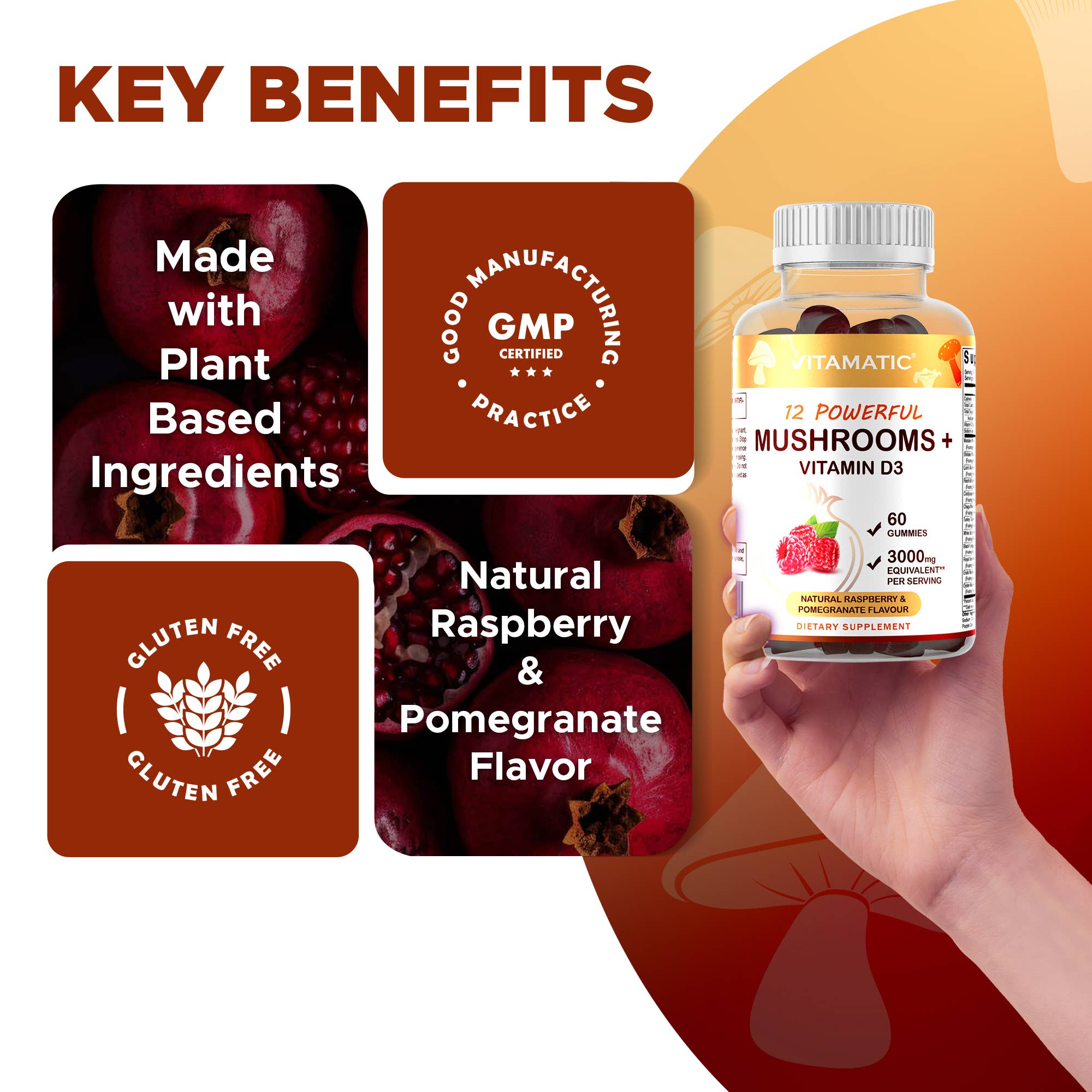 Vitamatic - Wholesale Oral Supplement/Vitamin - Vitamatic | Mushroom Complex with D3 | 60 Gummies4