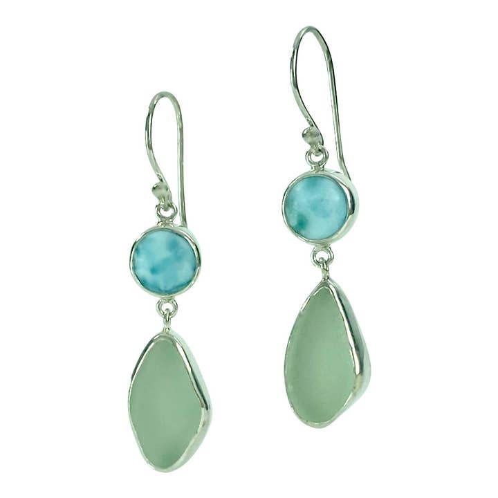 Sea Glass Earrings with Larimar for wholesale by Oceano Sea Glass