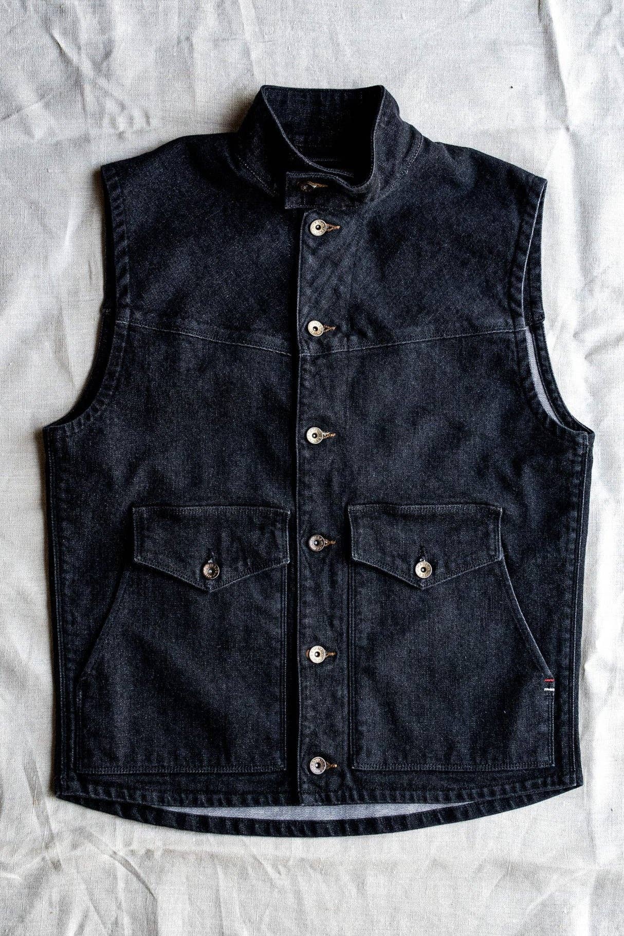 James Vest | Black 14oz Broken Twill Denim for wholesale on Faire1