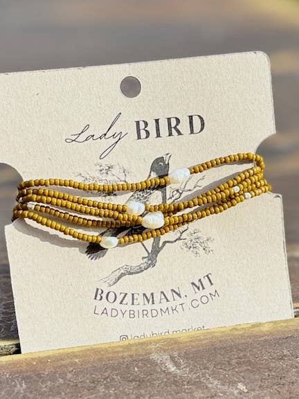 Burnt Yellow 2-in-1 Seed Bead & Freshwater Pearl Bracelet/Necklace for wholesale by Lady Bird Market