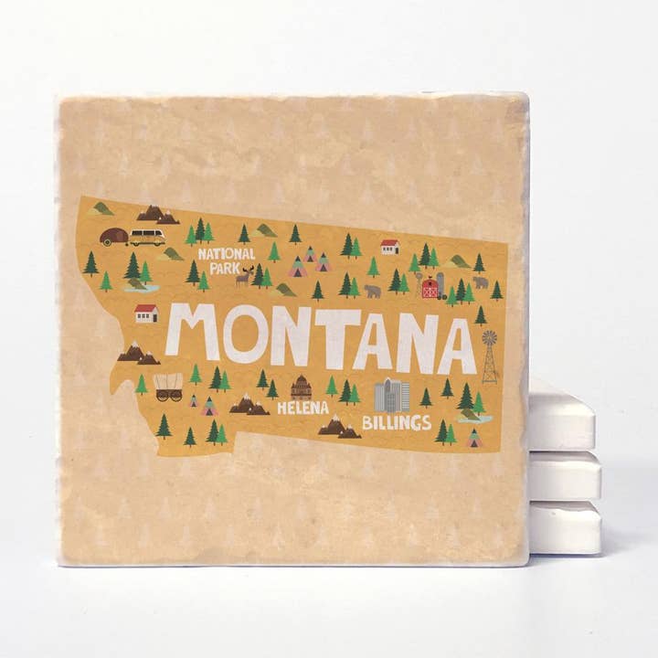 Montana State Illustration Coasters for wholesale by Versatile Coasters