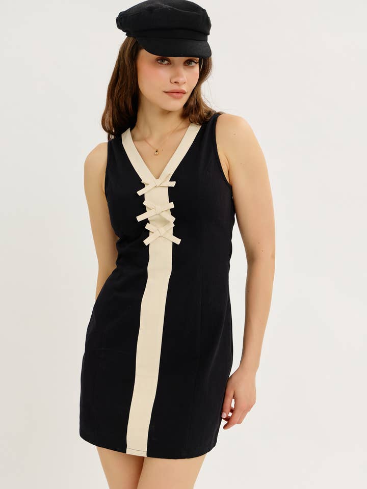 idem ditto - Wholesale Dress ā Women's - REFINED YET PLAYFUL SLIM FIT MINI DRESS WITH CONTRAST BOW9
