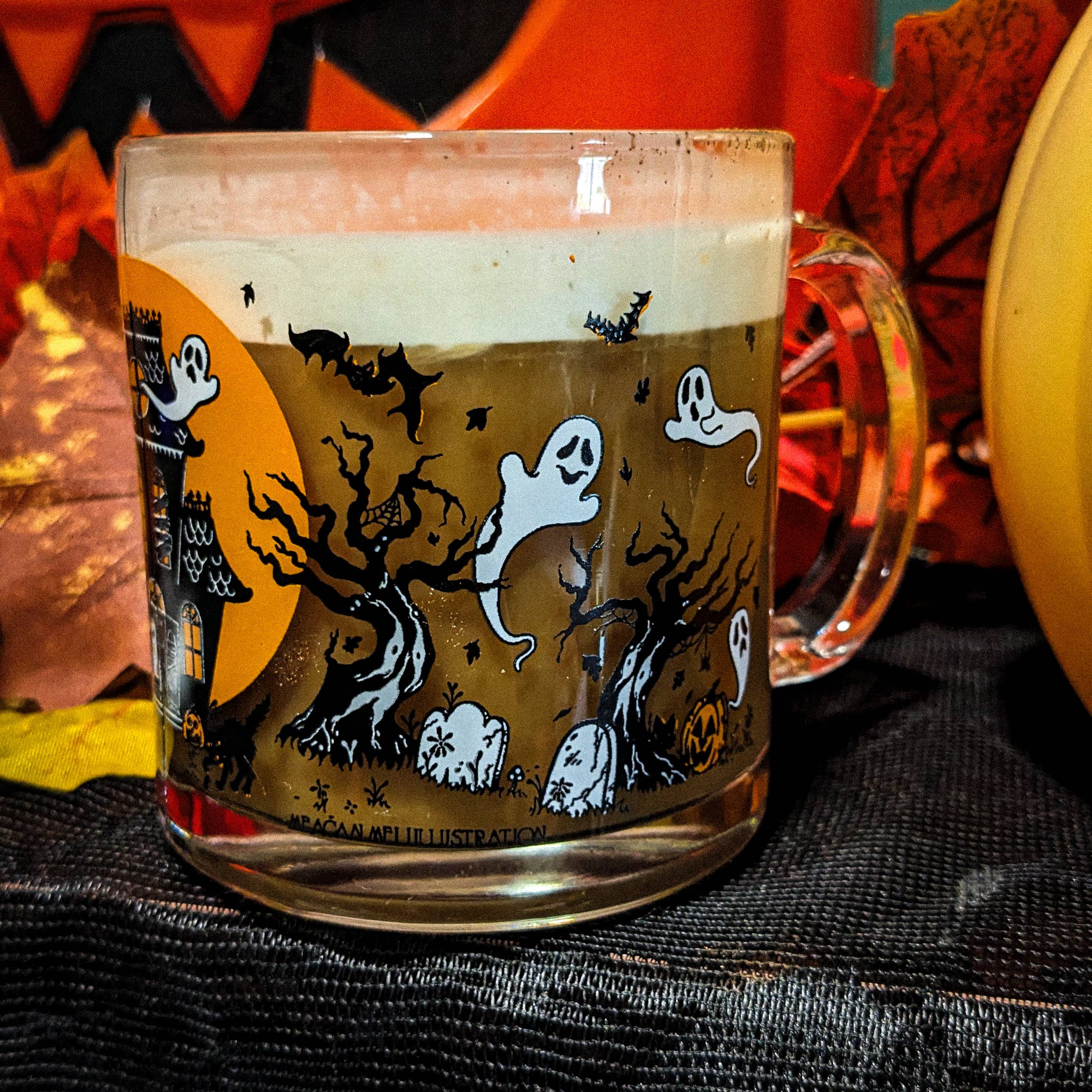 Meagan Meli Illustration - Wholesale Coffee Mug - Ghostly Manor Glass Mug1