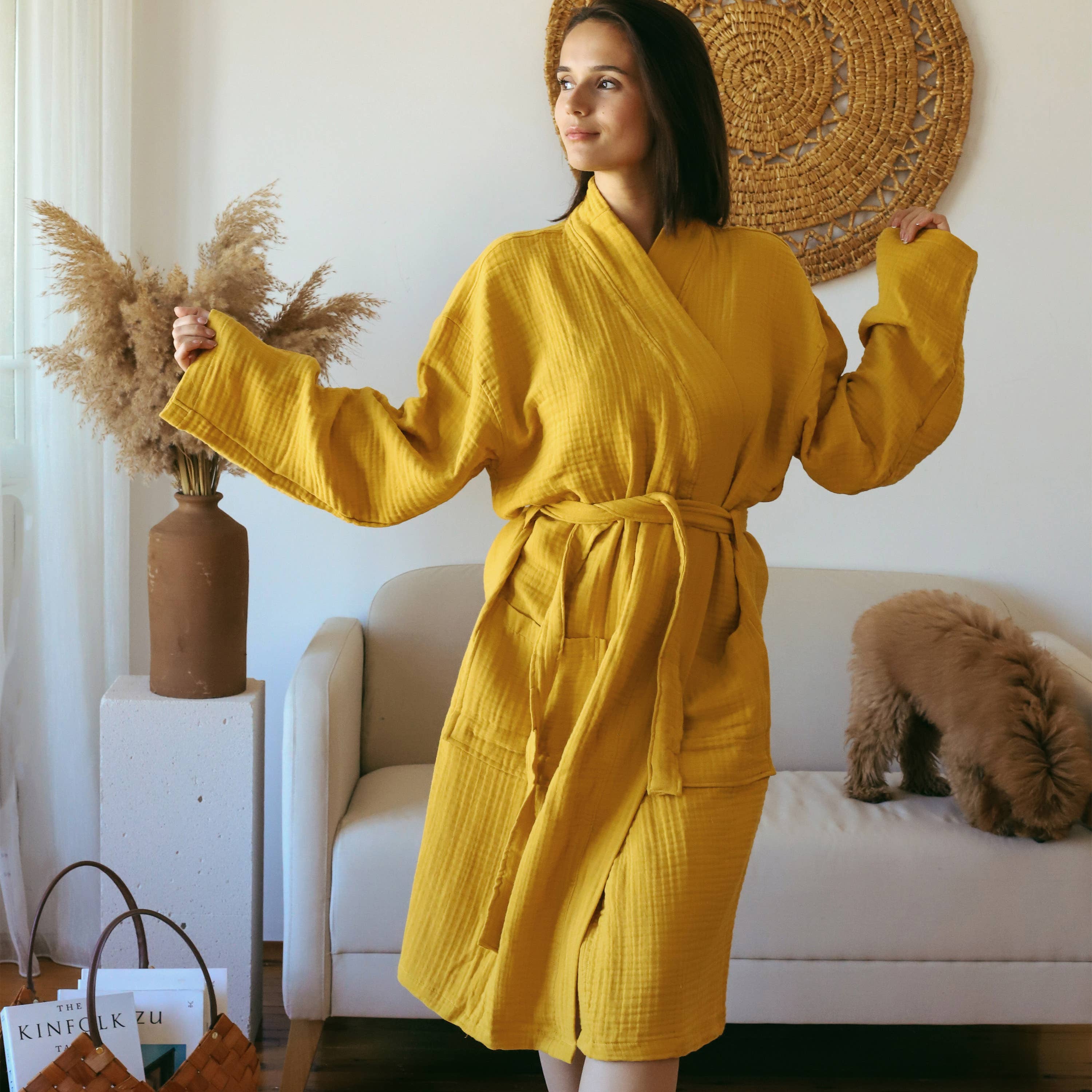 Vivamaison - Wholesale Robe - Unisex - Luxury 4 Layer Muslin Bathrobe, Natural Cotton Spa Comfort34
